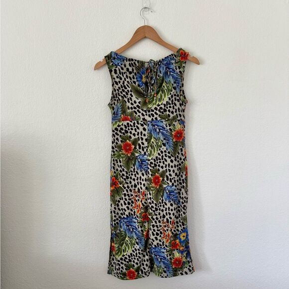 BCBG Vintage Y2K Tropical Floral & Leopard Print Sleeveless Midi Dress – Small - Picture 2 of 8